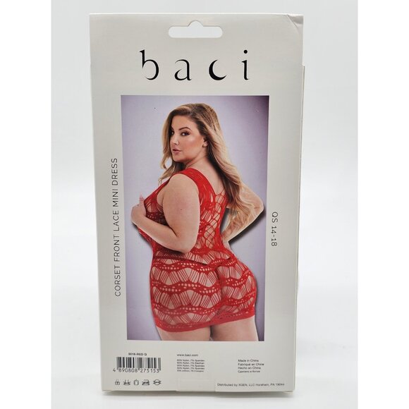 Baci Lingerie Women's Queen Size 14-18 Red Sheer Corset Front Lace Mini Dress - Picture 4 of 7